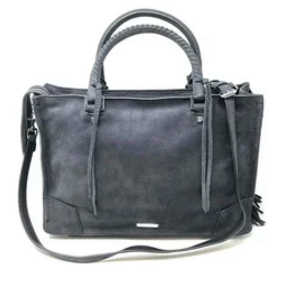 Rebecca Minkoff fringe regan Satchel Tote Suede grey blue - Picture 2 of 9